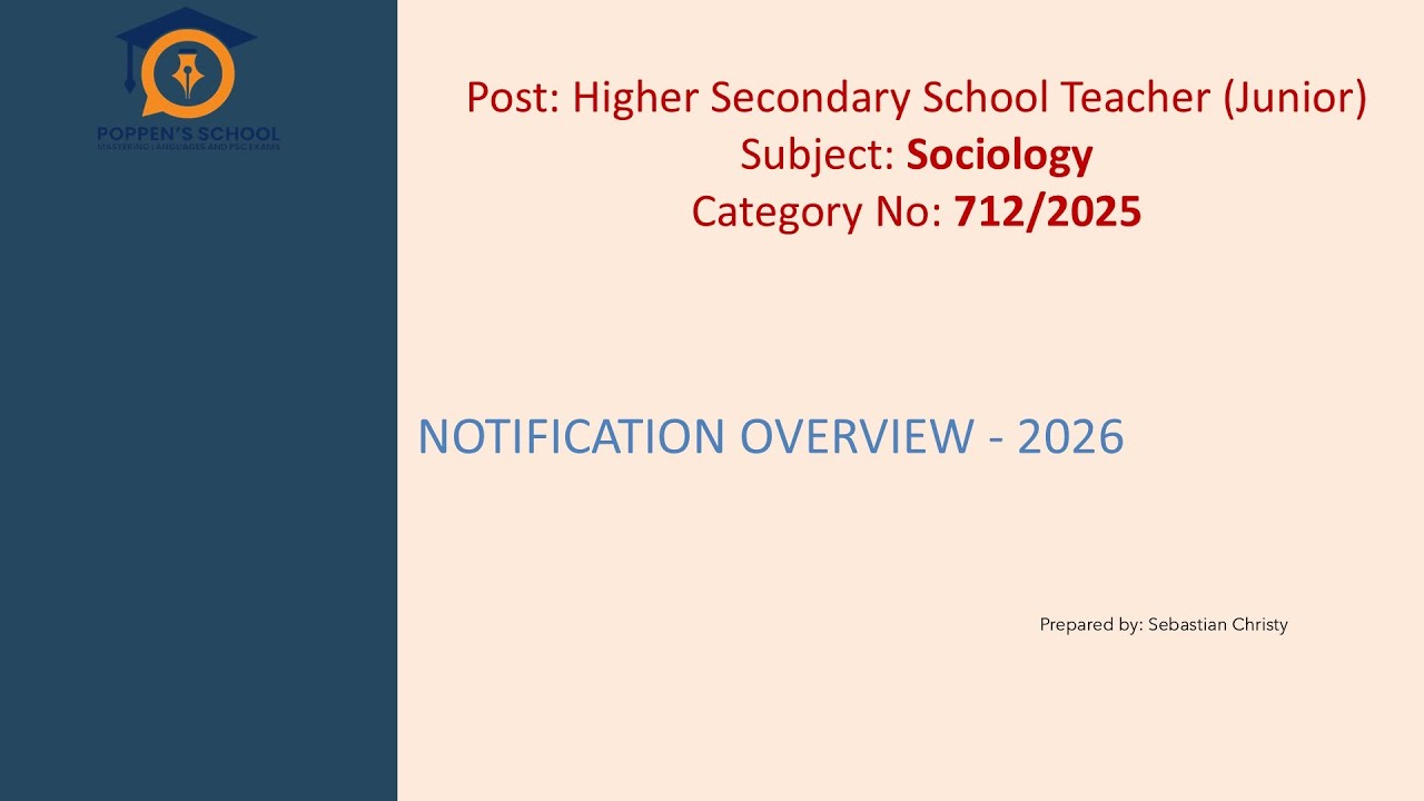 Kerala PSC HSST Sociology 712/2025 | Full Notification + Syllabus Explained | Qualification, Etc