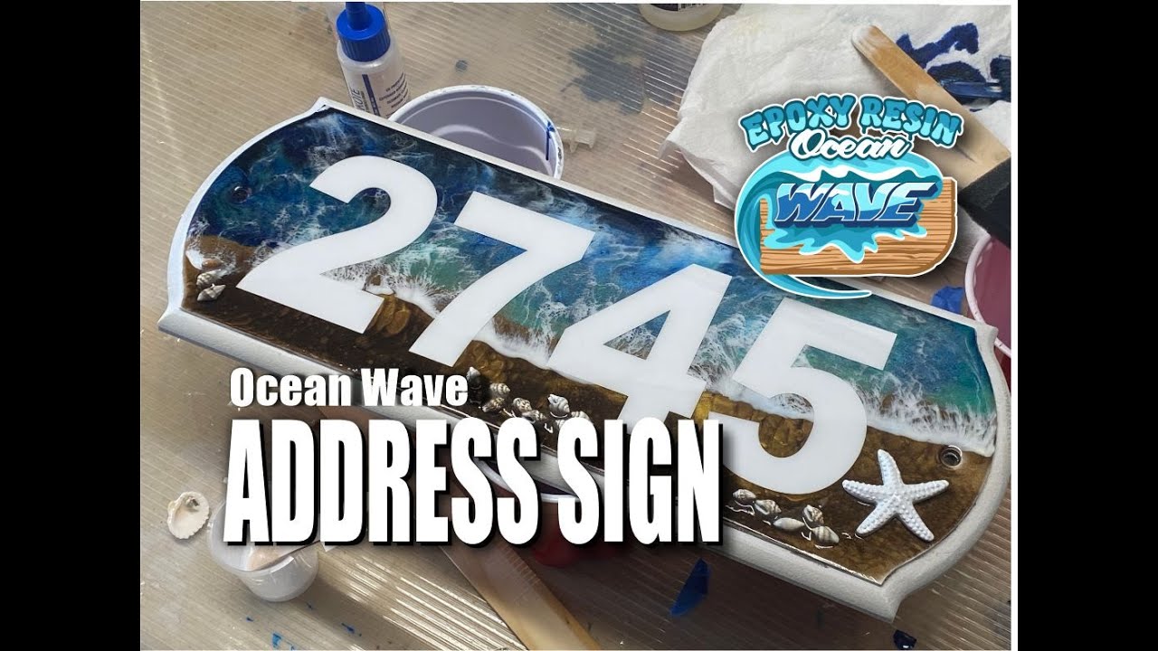 DIY Ocean Wave Epoxy Resin Address Sign | Coastal Home Decor Craft