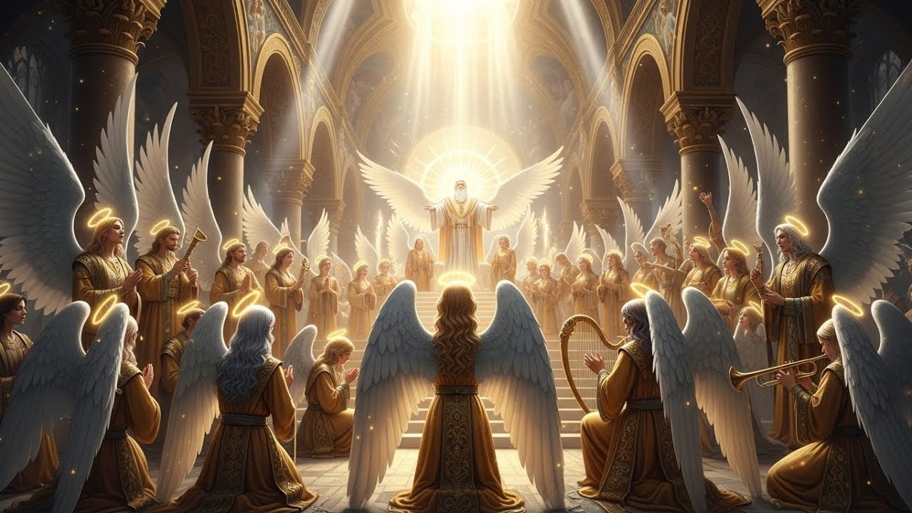 The sky opens -   Thousands of angels worshiping God