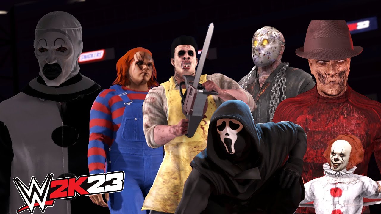 WWE 2K23 - JASON VOORHEES VS FREDDY KRUEGER VS PENNYWISE VS ART THE CLOWN VS SCREAM - BATTLE ROYAL