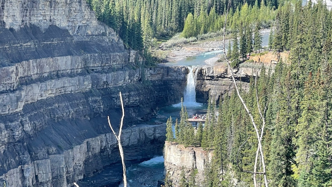 Crescent Falls is a waterfall with a combined drop of 89 feet located on the Bighorn River, Alberta.