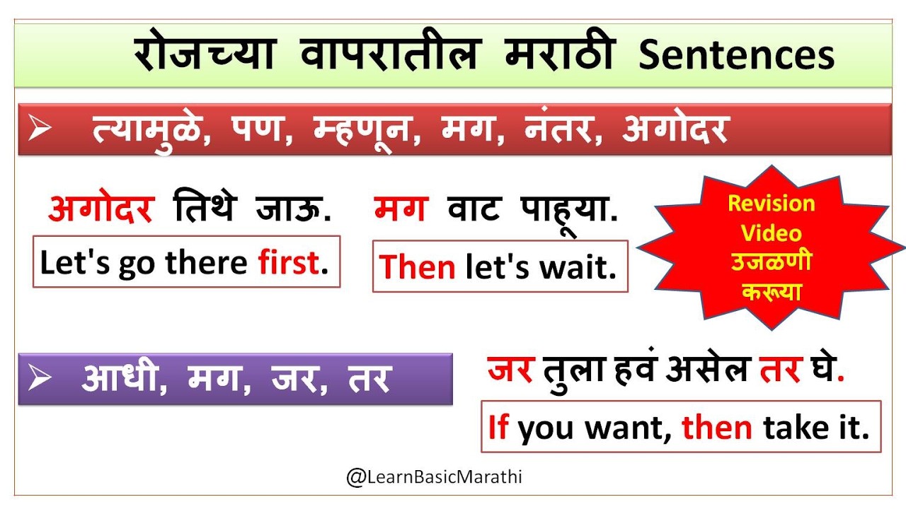 Daily मराठी Sentences with English Meaning|मग,जर ,तर |Conversation Sentences|Revision Practice Video