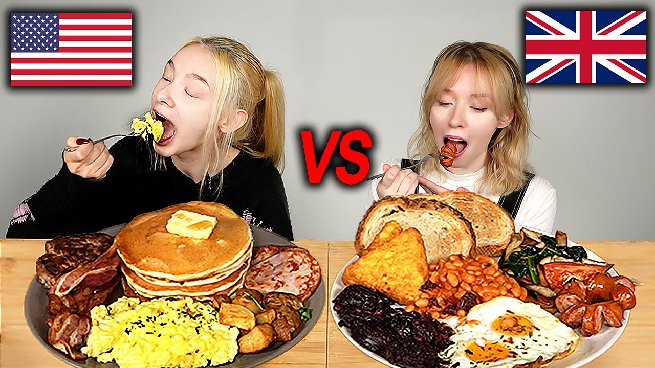 Full English Breakfast VS American Breakfast!! Try Each Other's Breakfast!! (US VS UK)