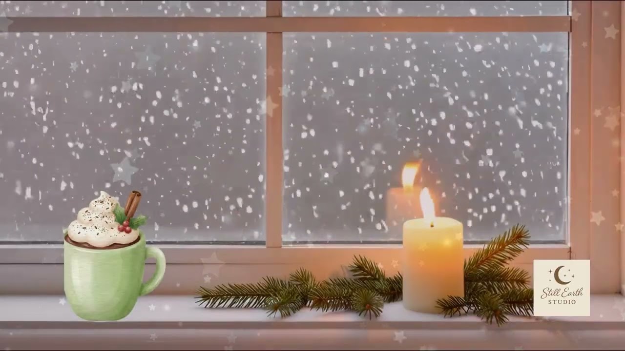 Snowy Window Candlelight Ambience ❄️ Cozy Winter Silence | No Music, Relaxing Room (1 Hour)
