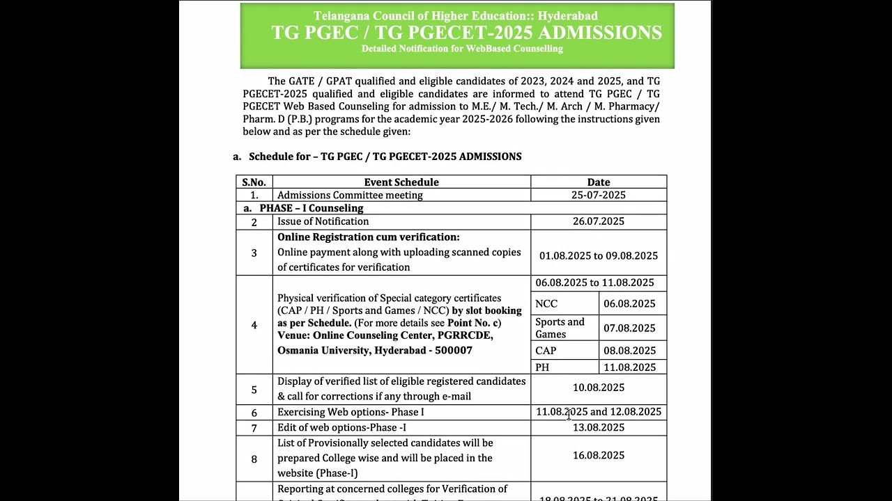 TG PGECET 2025 Full Detailed Notification.