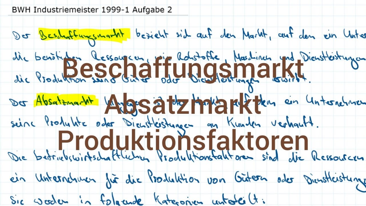 BWH Industriemeister Metall 1999-1 Fr&uuml;hjahr Aufgabe 2 - Beschaffungsmarkt, Absatzmarkt, Produktion