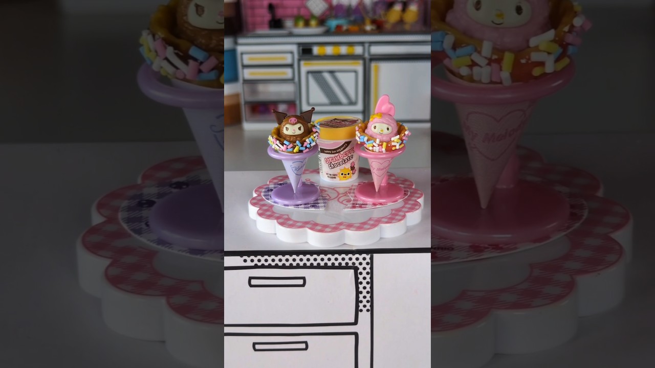 The CUTEST Kuromi and My Melody Ice Cream Cones!!🍦💜🩷🖤 #miniverse #hellokitty #fyp
