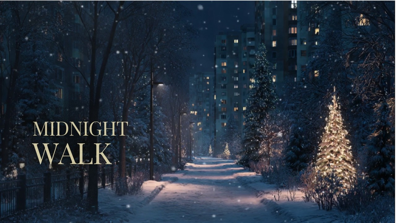 Snowfall Piano in the Park for Stress Relief | Midnight Walk