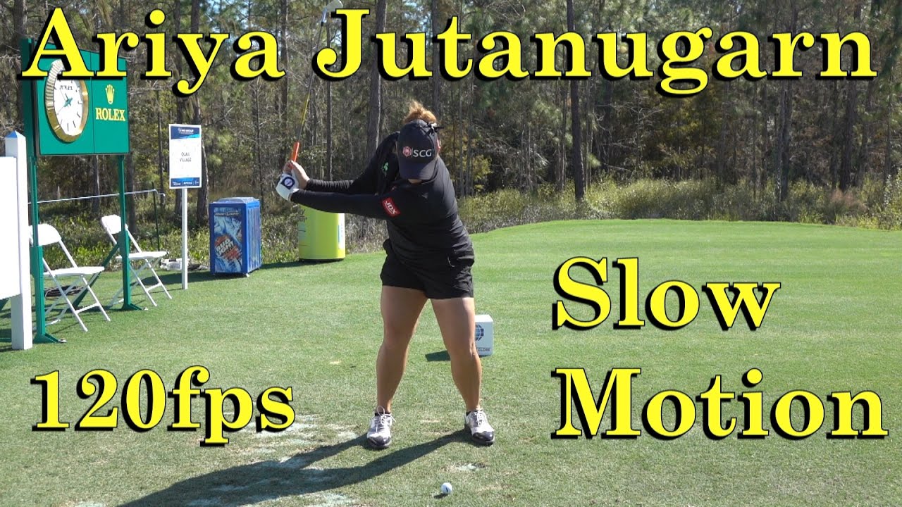 ARIYA JUTANUGARN 120fps SLOW MOTION FACE ON IRON GOLF SWING 1080 HD