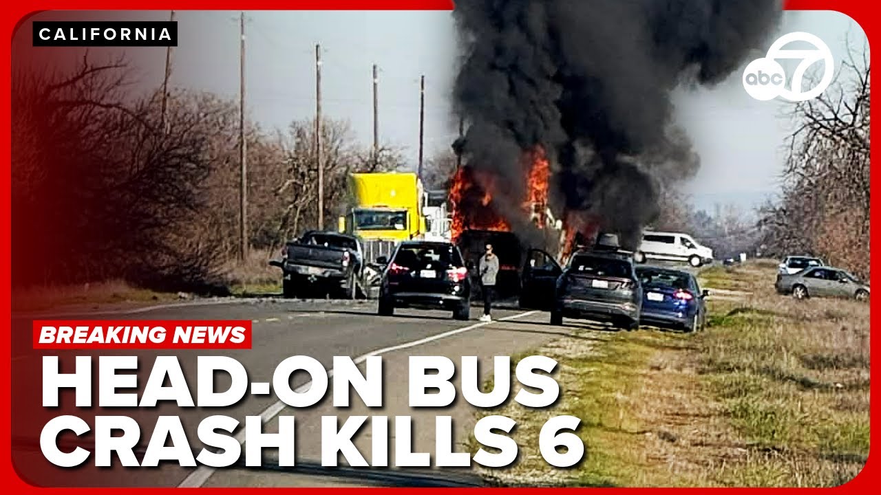 Six dead in fiery, head on crash with bus in Northern California