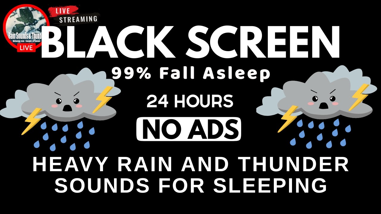 🔴 Heavy Rain & Thunder Sounds ⛈️| Black Screen - Deep Sleep, Relaxation & Stress Relief, Live Stream