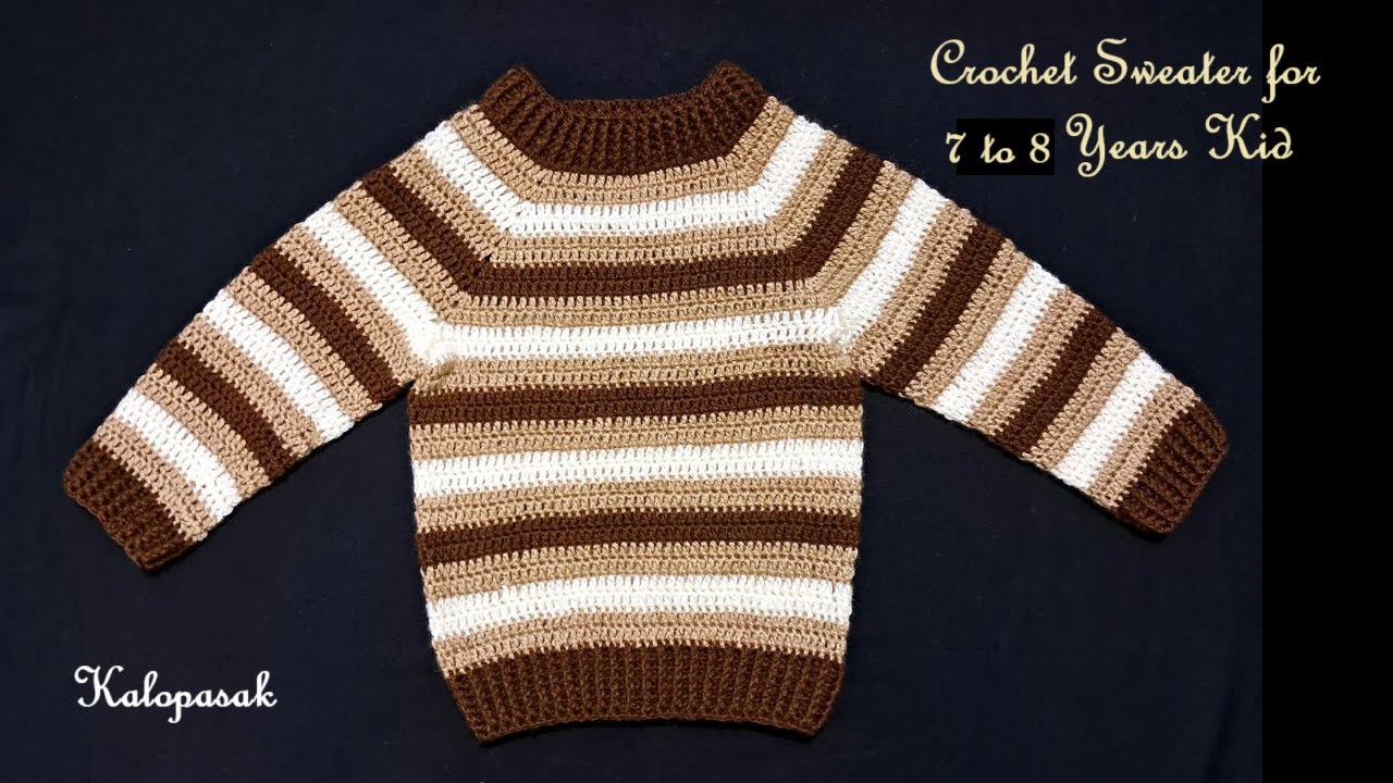 Crochet Sweater for 7-8 Years Kid, Pullover, Top-down Sweater Step by Step (Eng Sub)