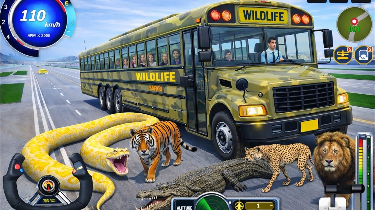 Bus Simulator Jungle Safari Adventure 🌴 | Wild Forest Drive with Crocodiles & Giant Python 🐍 