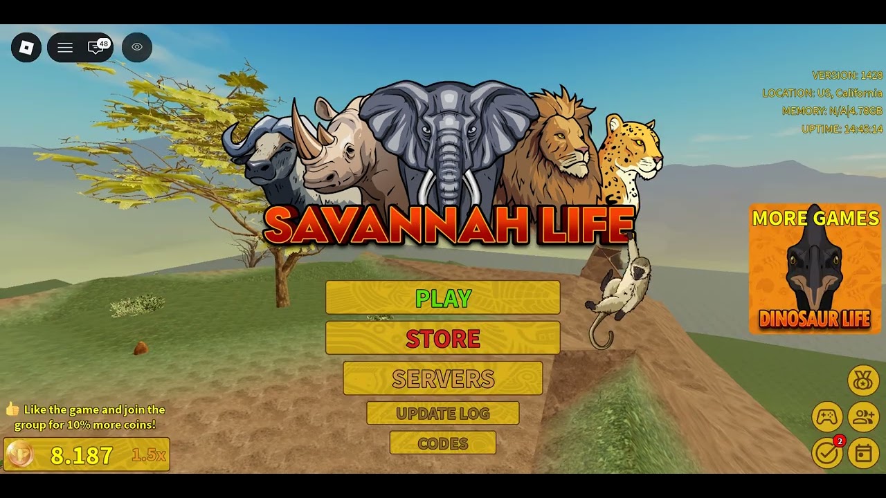 am play every animals 2 in Roblox (savana life)
