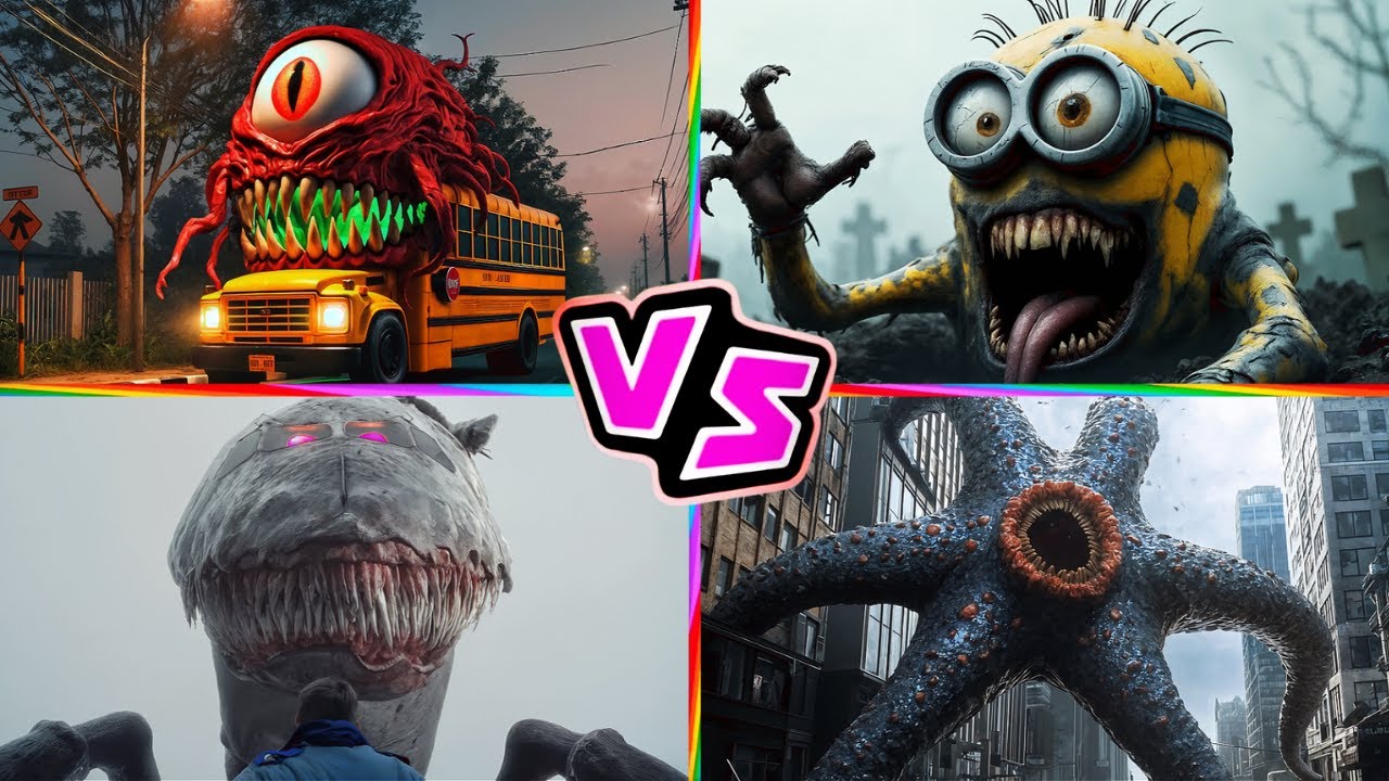 School Bus Monster 🆚 Minion Zombie 🆚 Infected Sky 🆚 HUNGRY STAR 🎶 Tiles Hop EDM Rush