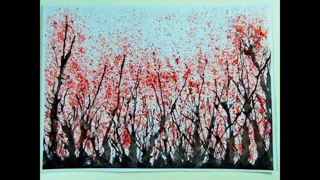 Easy to draw a cherry blossom using a straw and splatter painting technique in an easy way.