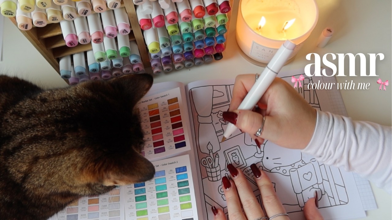 ASMR color with me 🕯️🧸 *cozy coloring, fuzzy hygge coloring book & ohuhu marker sounds*