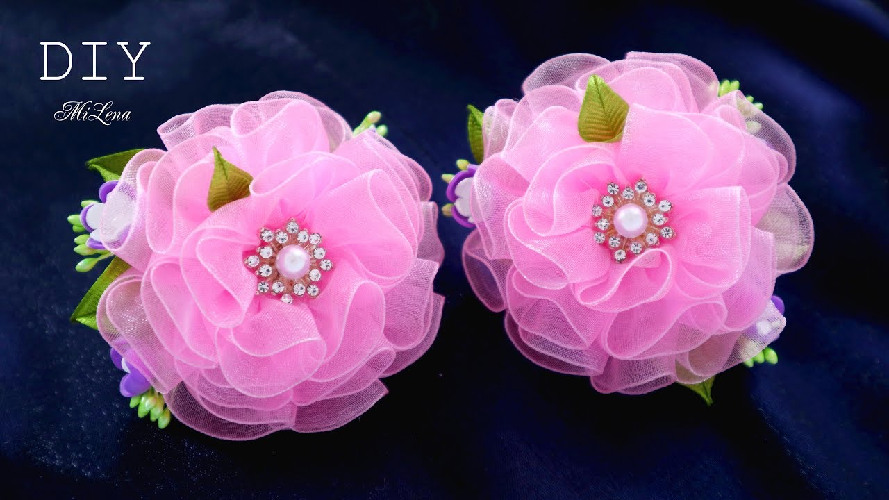 ЦВЕТЫ ИЗ ОРГАНЗЫ, МК  / РЕЗИНКИ С ЦВЕТАМИ, МК / DIY ORGANZA FLOWERS