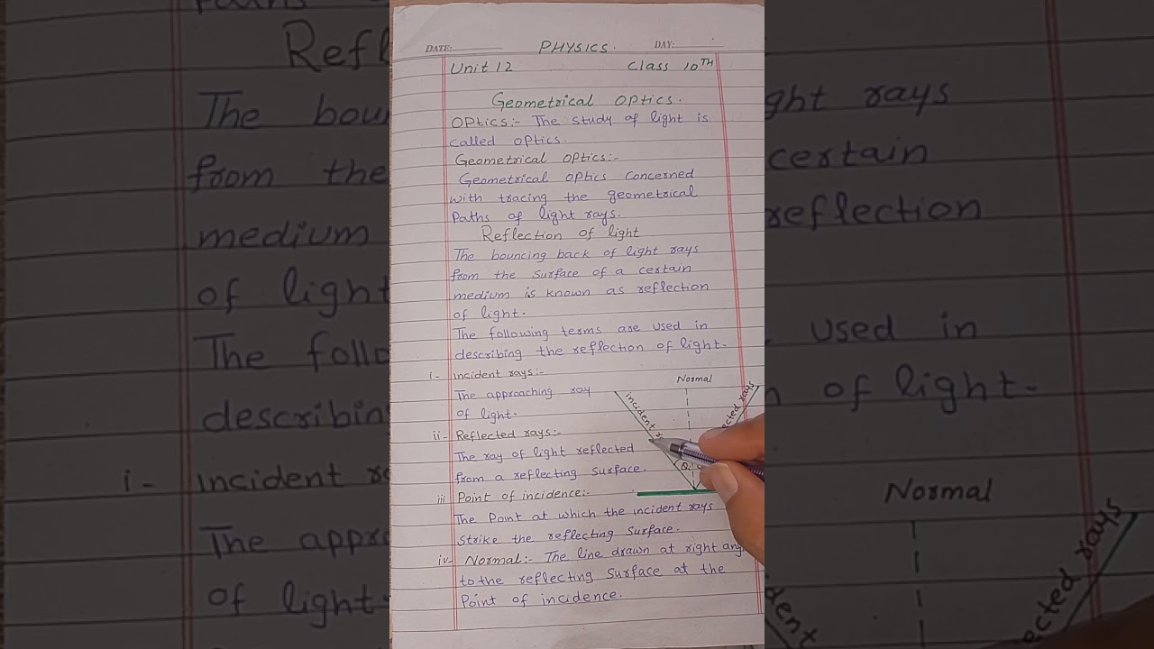 Geometrical optics @unit 12@class 10th #Reflection of light #law of reflection 
