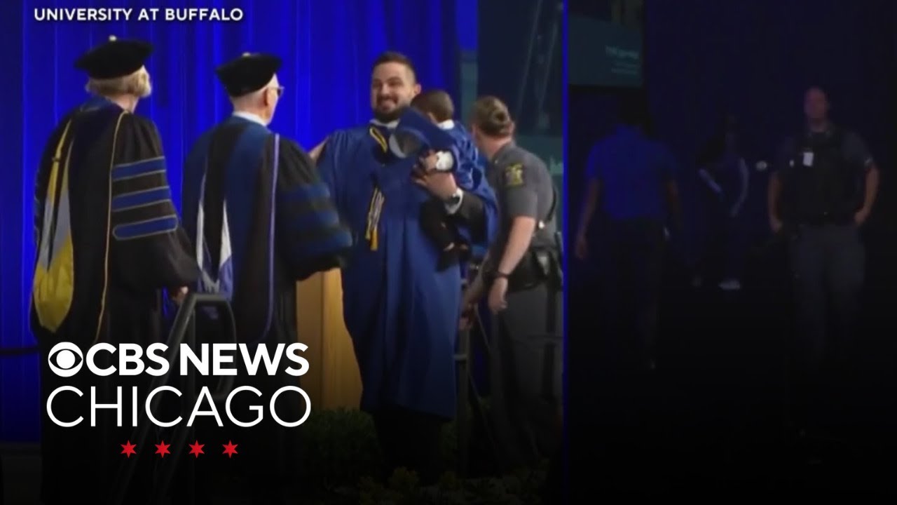 University of Buffalo graduate runs onstage with baby to get diploma