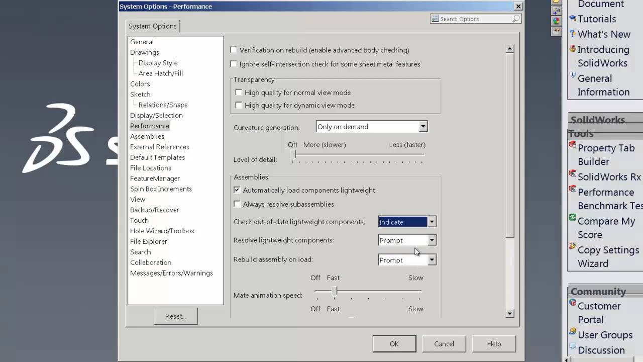 SOLIDWORKS - Settings for Maximizing Performance
