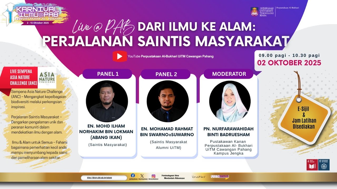 Live@PAB : Dari Ilmu Ke Alam : Perjalanan Saintis Masyarakat