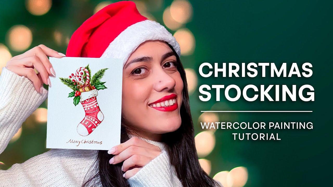 Christmas Card Watercolor Painting Tutorial | Christmas Stocking