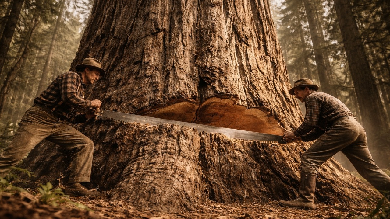 Cómo se Talaban Árboles Gigantes Antes de la Motosierra