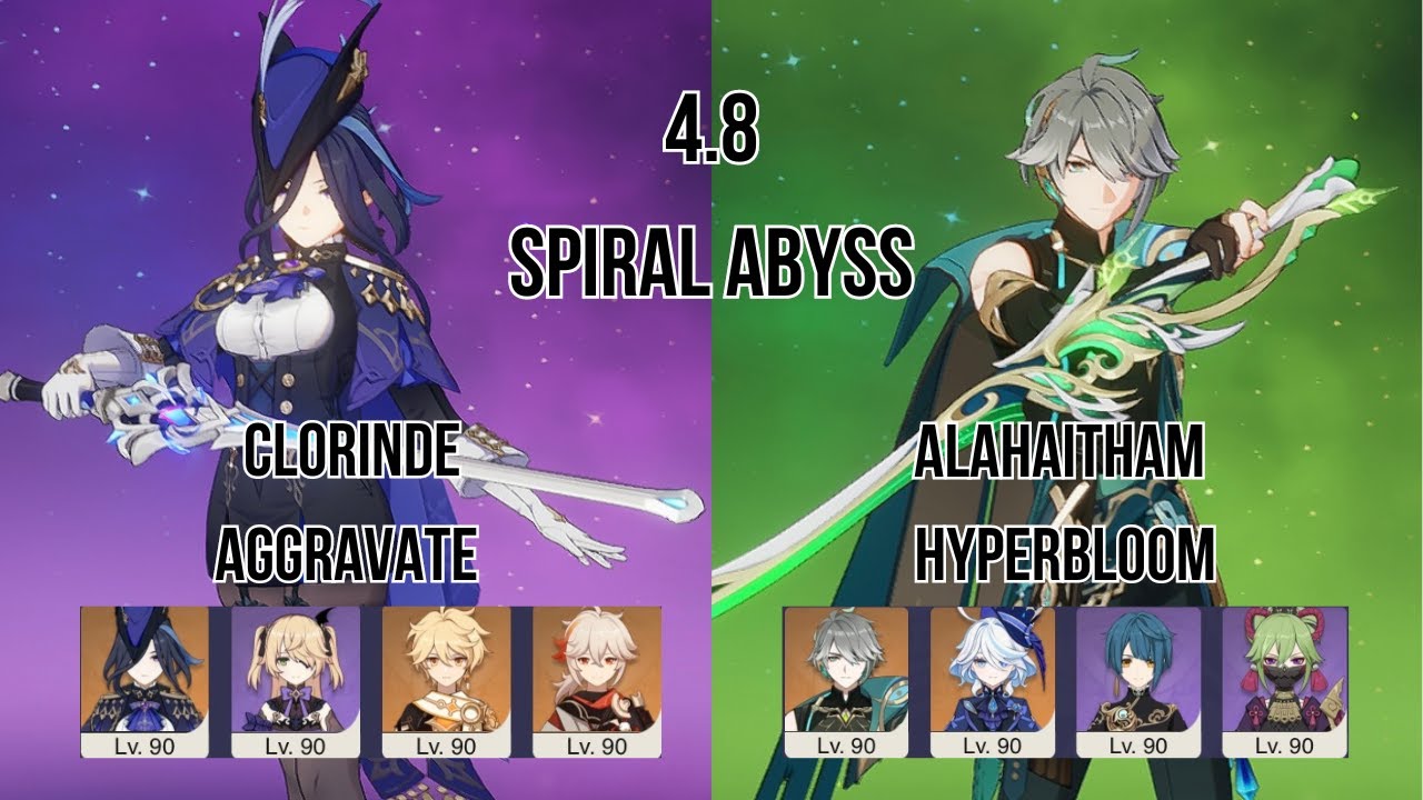 C0 Clorinde Aggravate & C0 Alhaitham Furina HyperBloom | 4.8 Spiral abyss | Genshin Impact.