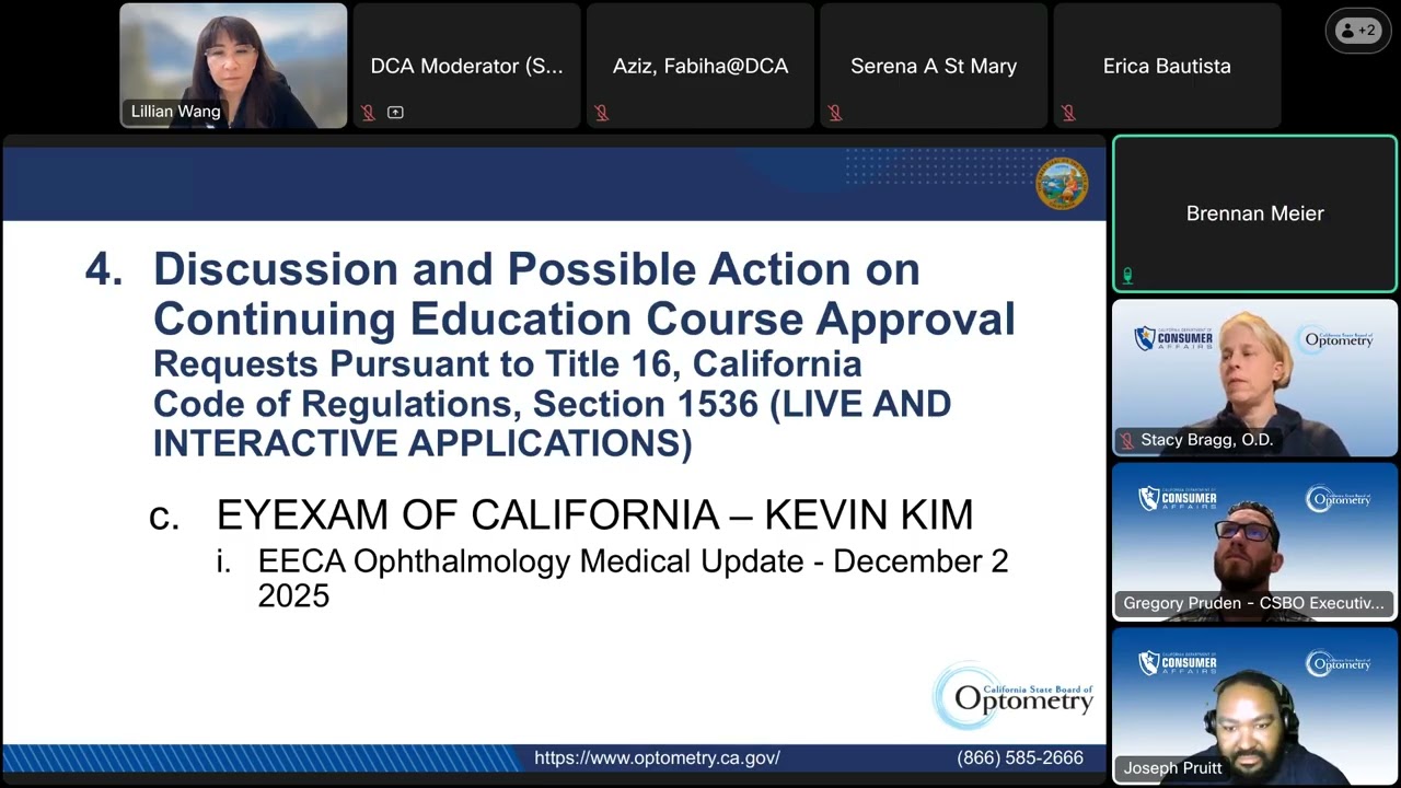 California State Board of Optometry-  Practice and Education Committee- February 13, 2026