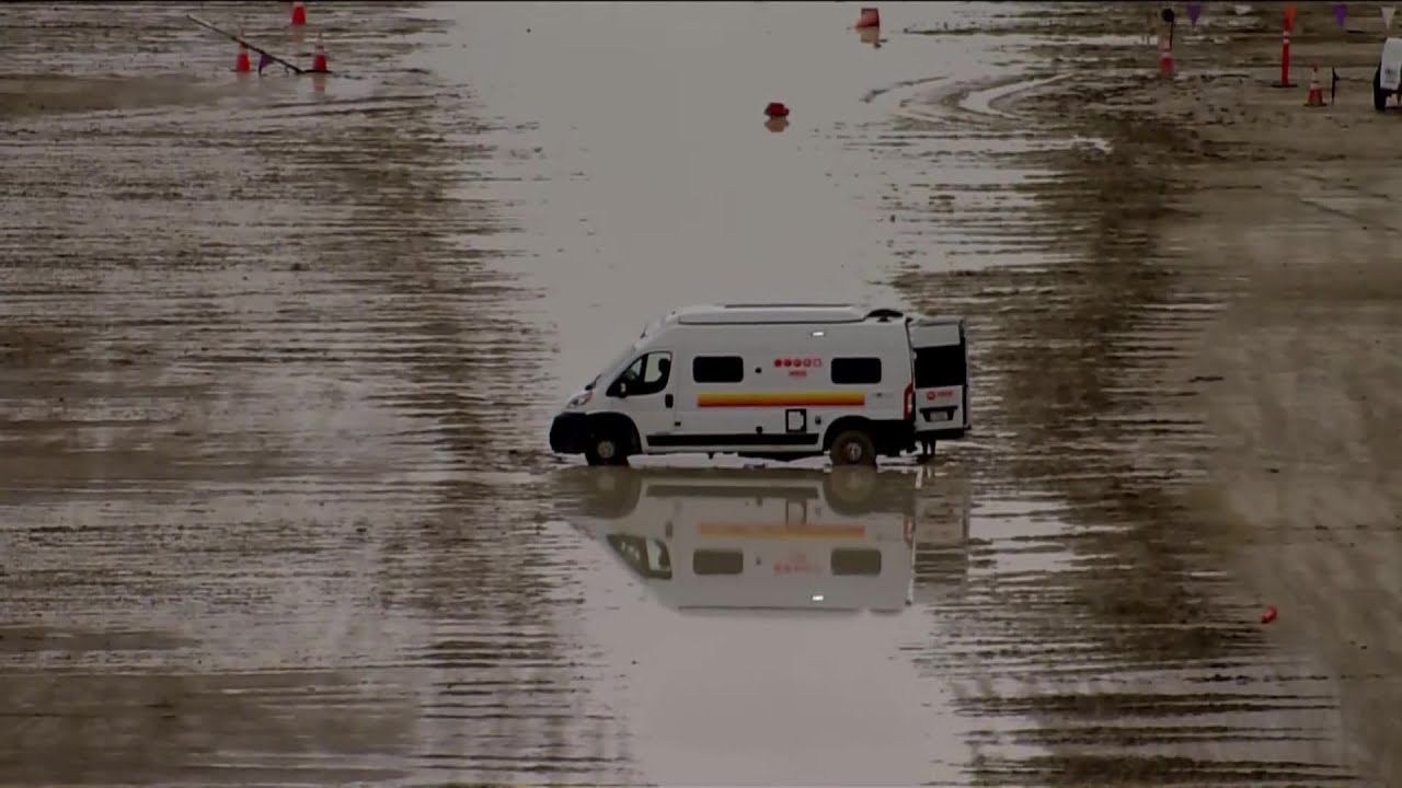 EXCLUSIVE: Travel out of Burning Man challenging as desert turns to mud after heavy rain
