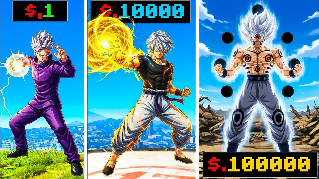 $1 Goku to $100,000,000 GOKU AND GOJO FUSION in GTA 5 !