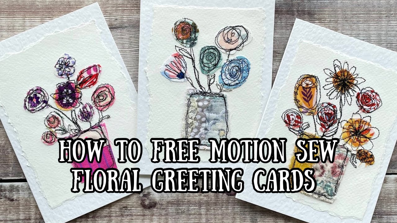 How to FREE MOTION SEW floral greeting cards // sewing demo with lots of handy tips