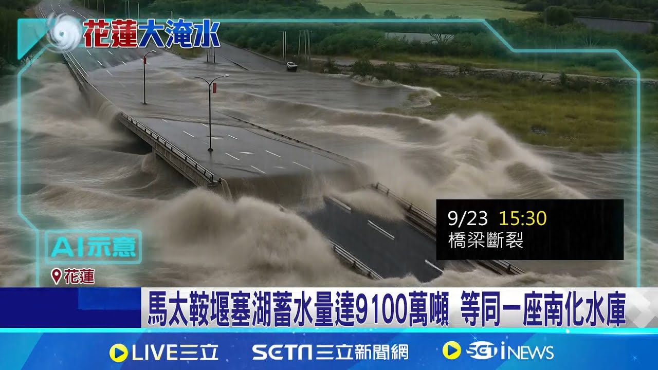 堰塞湖潰決沖毀光復鄉 關鍵時間軸曝光 堰塞湖潰堤 黑色洪流如猛獸毀橋.灌市區 水還沒流完! 馬太鞍堰塞湖1/3水體未流出｜記者 呂彥 洪玲明｜新聞一把抓20250924｜三立新聞台