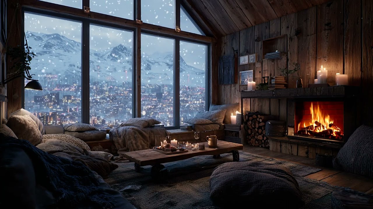Silent Snowfall Cabin Piano | Warm Fireplace and Peaceful Winter Night