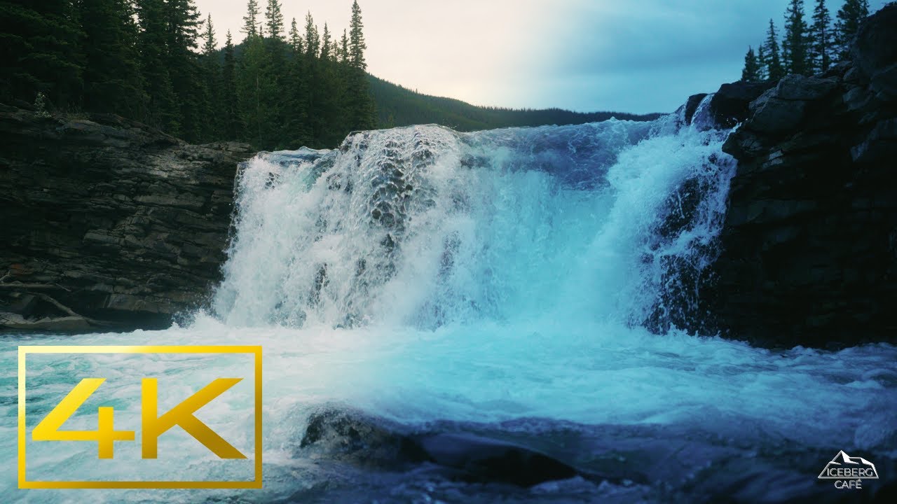 4K Gloomy Day by the Waterfall - 12 Hr White Noise - Till Dusk - ICEBERG CAFÉ