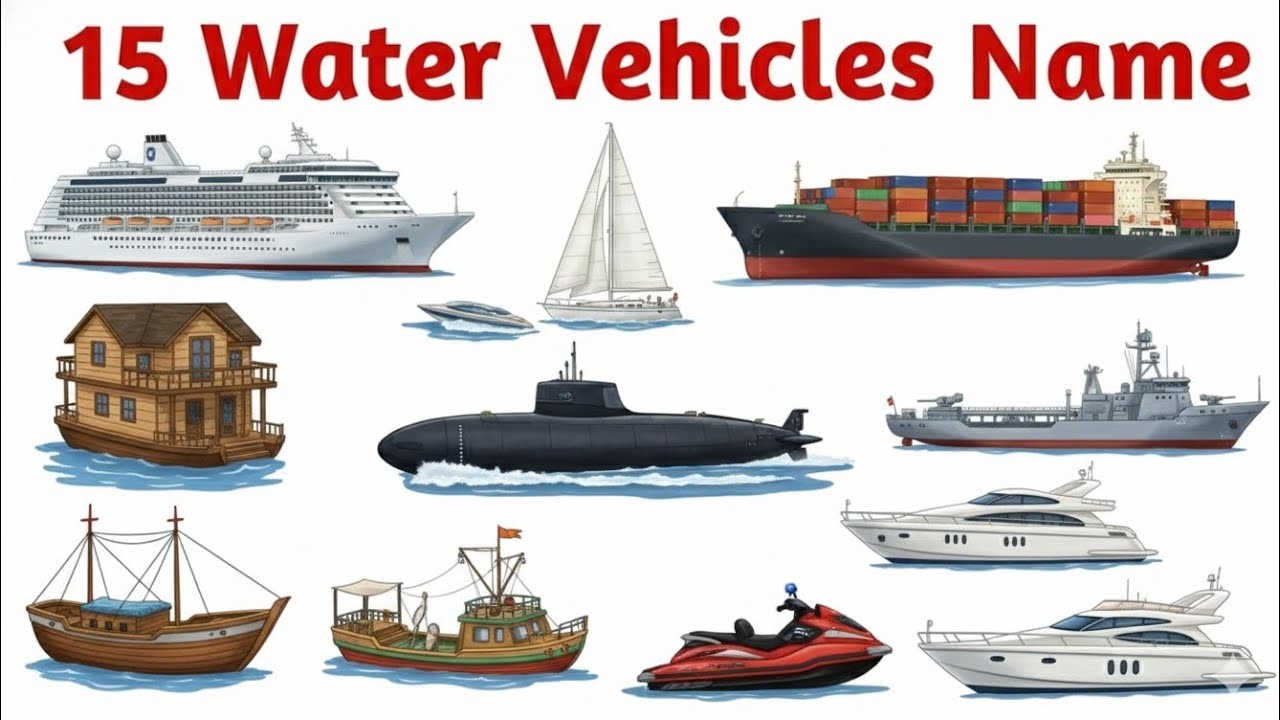 Water Vehicles Names | पानी में चलने वाले वाहन | Types of Water Vehicles for Kids
