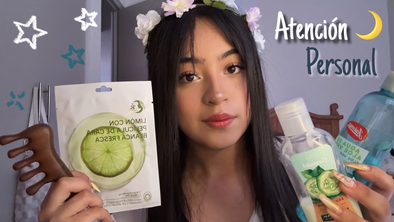 ASMR cepillo tu cabello, limpio tu carita y te consiento antes de dormir ✨😴🤍