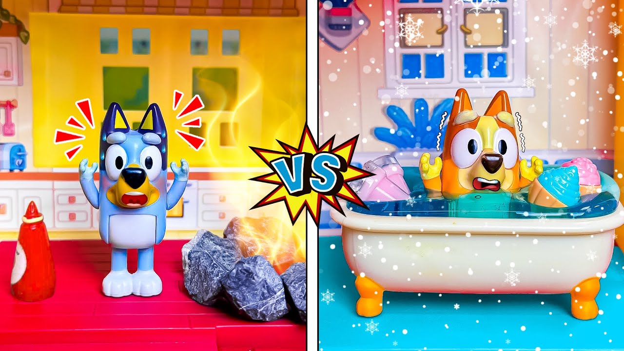 BLUEY and Bingo Hot vs Cold - Fire and Ice Opposite Story For Kids | Pretend Play with Bluey Toys