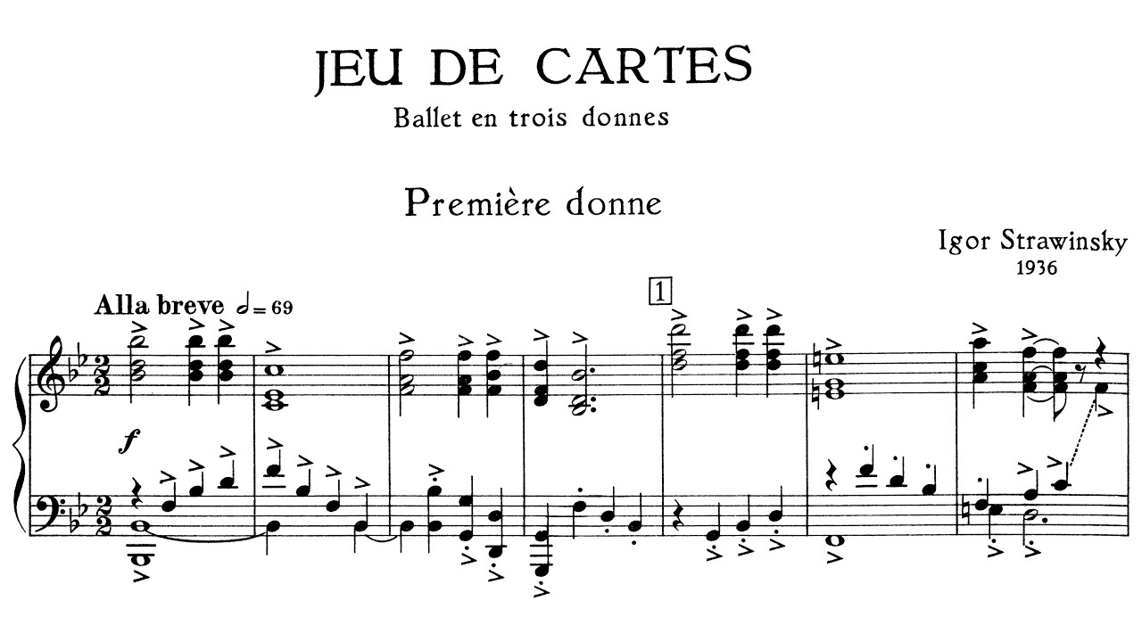 Igor Stravinsky - Card Game / Jeu de Cartes - piano solo version by the composer (score video)