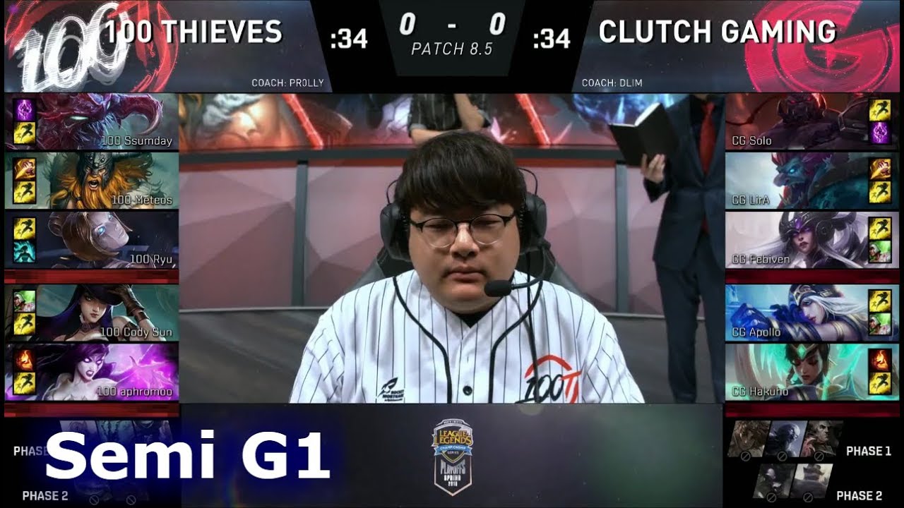 100 Thieves vs Clutch Gaming | Game 1 Semi Finals S8 NA LCS Spring 2018 | 100 vs CG G1