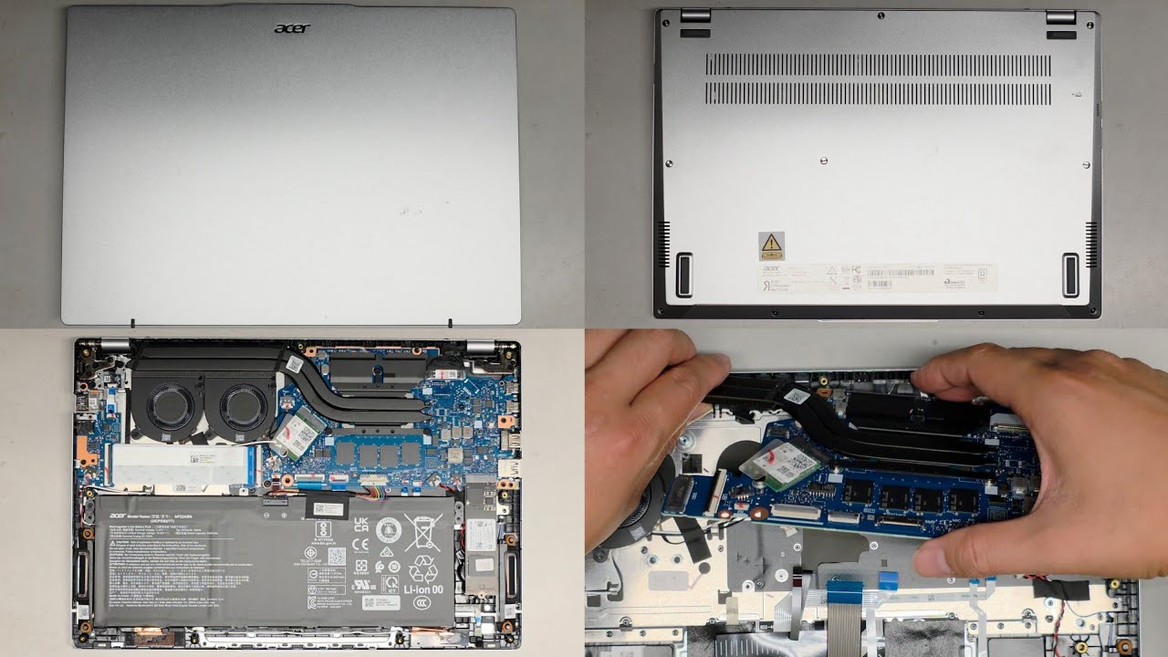 Acer Swift Go 14 SFG14-73T-75FA Disassembly SSD Upgrade Battery Fan Power Button Replacement Repair