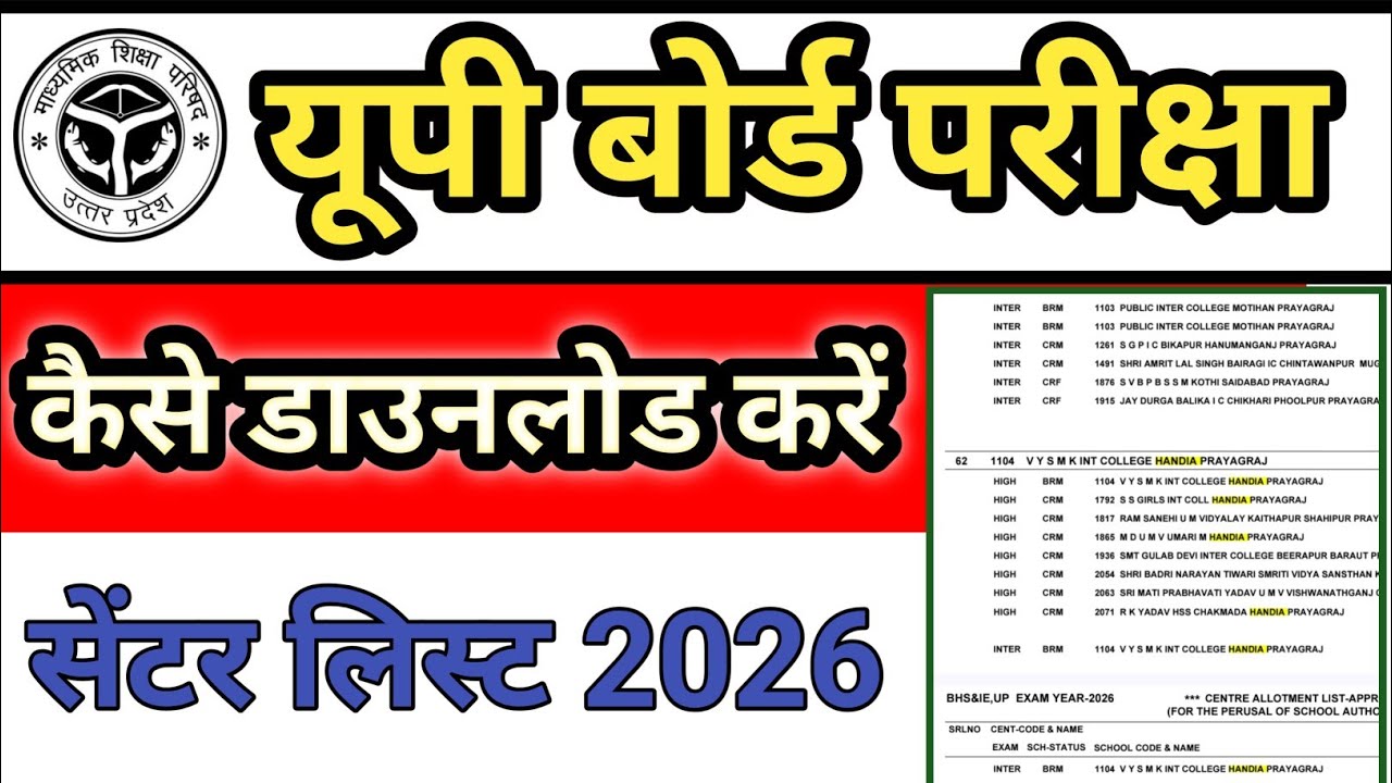 यूपी बोर्ड परीक्षा 2026 सेंटर लिस्ट कैसे देखे|UP board Exam centre list kaise dekhe 2026|up board 