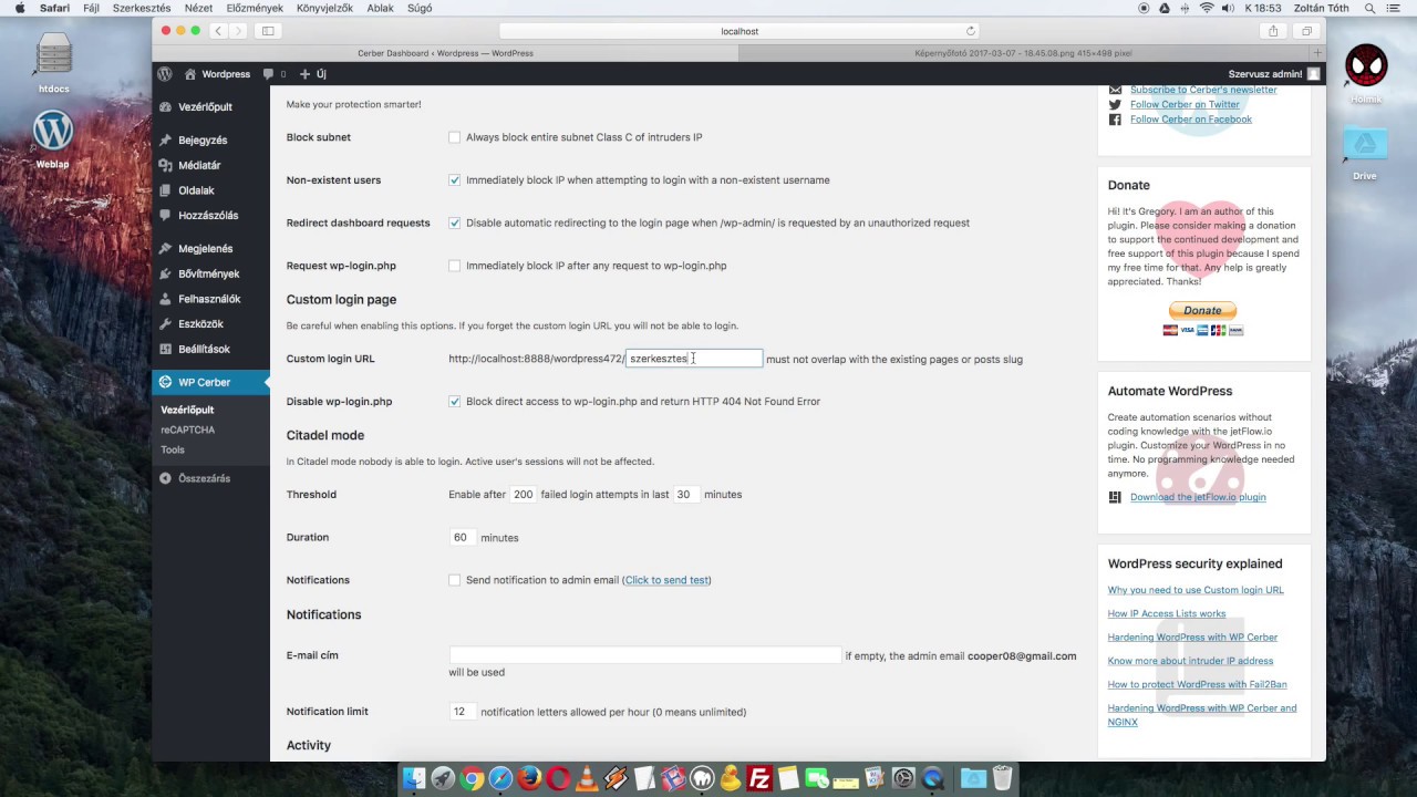 Wordpress Cerber Security & Limit Login Attempts &ndash; Biztons&aacute;gi be&aacute;ll&iacute;t&aacute;sok