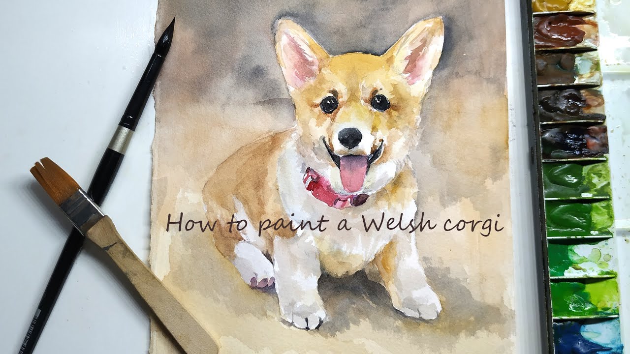 How to paint a welsh corgi with watercolor./ 수채화로 웰시코기 그리기./