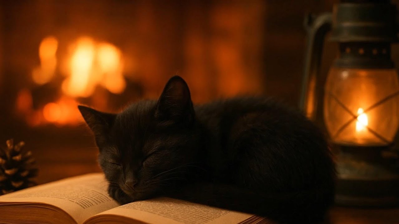 🔥 Sleepy Black Cat & Fireplace Ambience &ndash; Ultimate Relaxing Sleep Sounds.