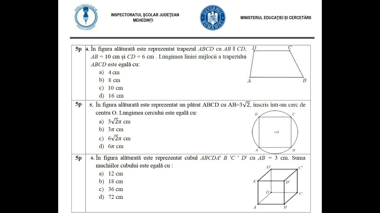 Simulare matematică EN ISJ Mehedinți decembrie 2025 Subiectele I şi II