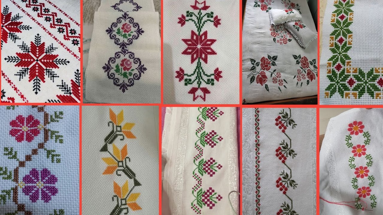 dusuti border design | Cross stitch border design |  Cross stitch tutorial | dusuti bedsheet design