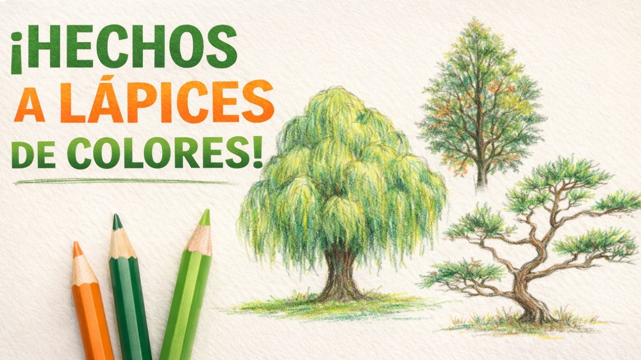 Cómo dibujar árboles con lápices de colores  Tutorial fácil