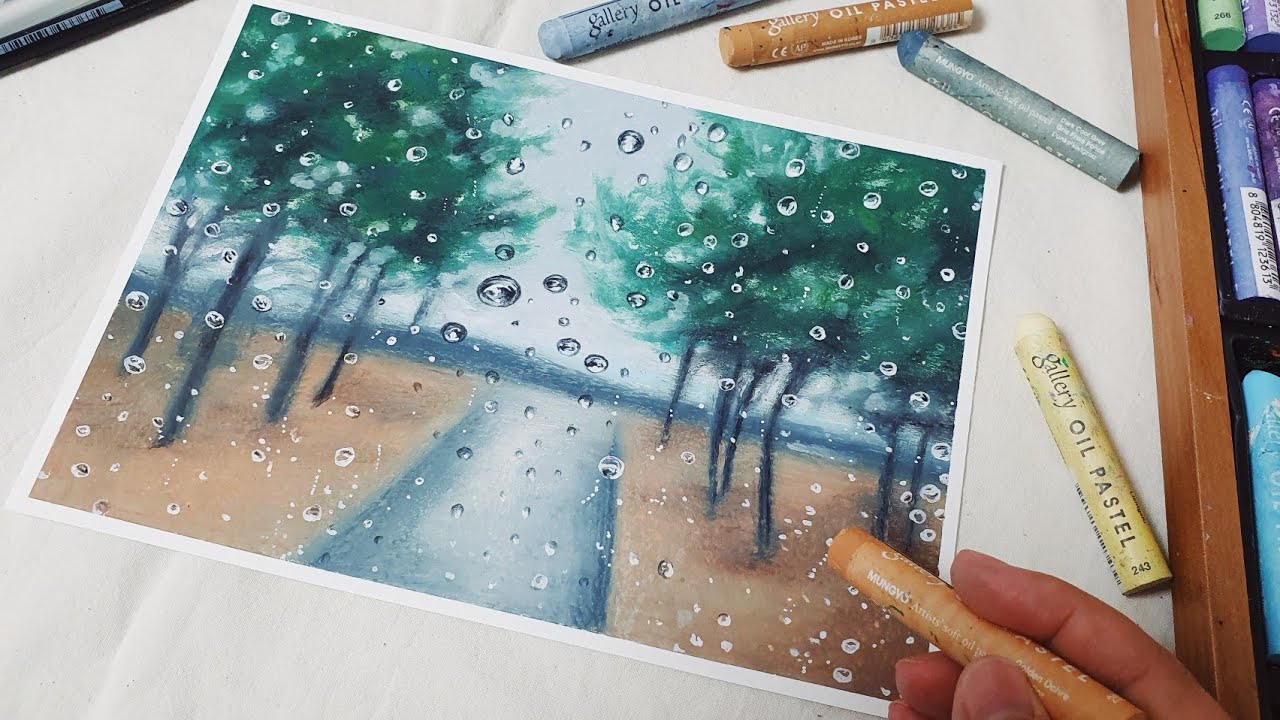 오일파스텔로 그리는 비 내리는 숲, Rainy Forest painted with oil pastels